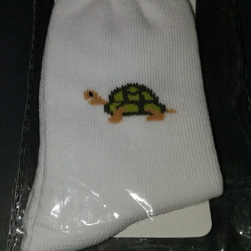 NEW Turtle Socks Toddler One Size White Green Brown Great Guy